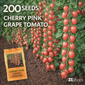 200 Count Cherry Pink Grape Tomato Seeds High Yield Fast Growing Fresh Eating Vegetable Seeds for Home Garden Outdoor Container Growing Planting