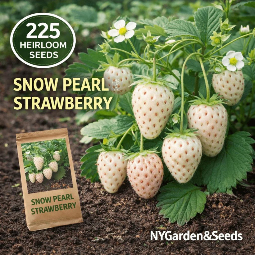 225 Count Premium Heirloom Non-GMO Organic Snow Pearl Strawberry Seeds High Yield Easy to Grow Vegetable Seeds for Home Garden Container Planting