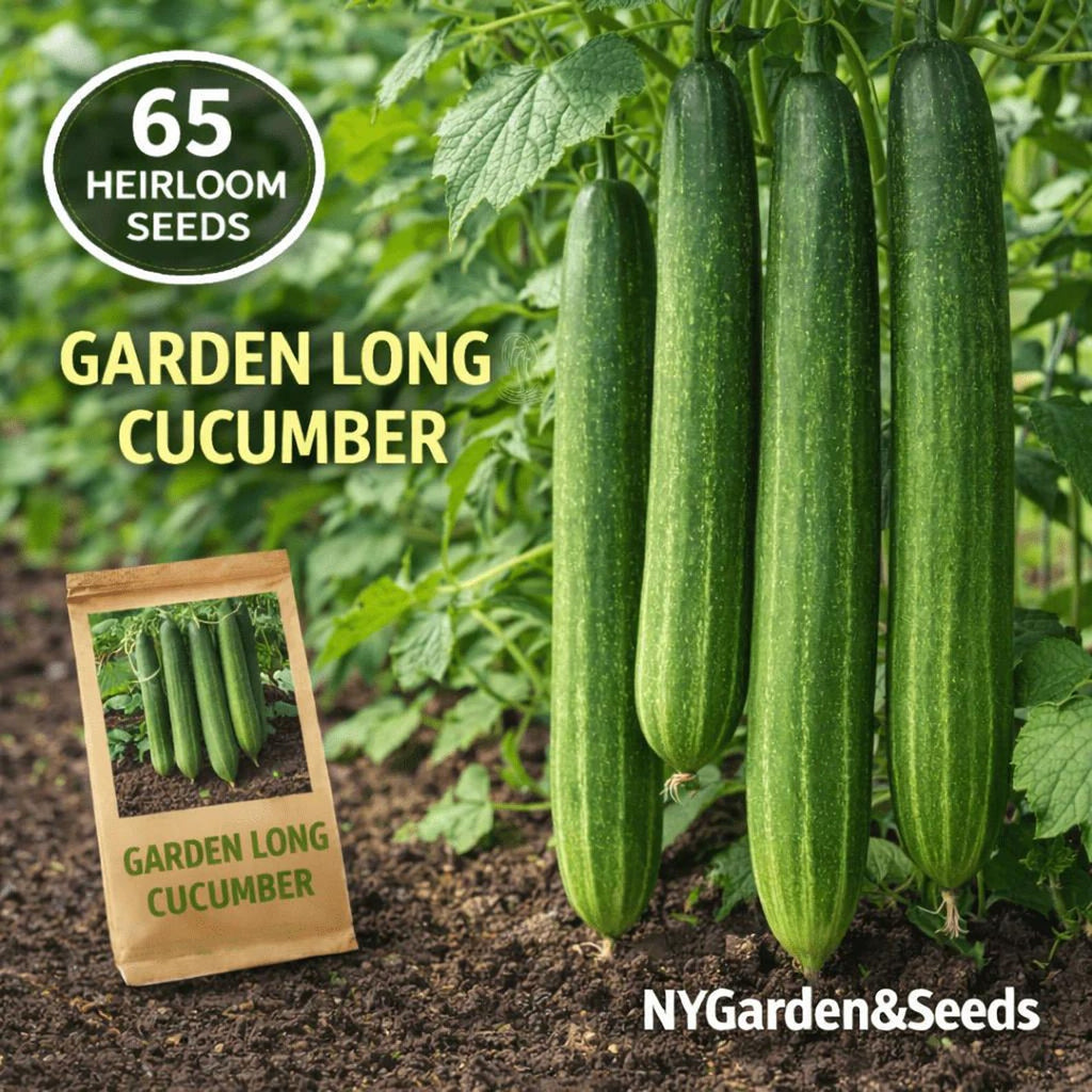 65 Count Heirloom Organic High Yield Garden Long Cucumber Seeds Fast Growing Open-Pollinated for Container Planting Outdoor Fresh Eating