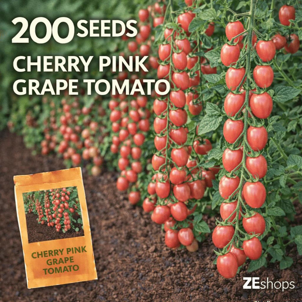 200 Count Cherry Pink Grape Tomato Seeds High Yield Fast Growing Fresh Eating Vegetable Seeds for Home Garden Outdoor Container Growing Planting
