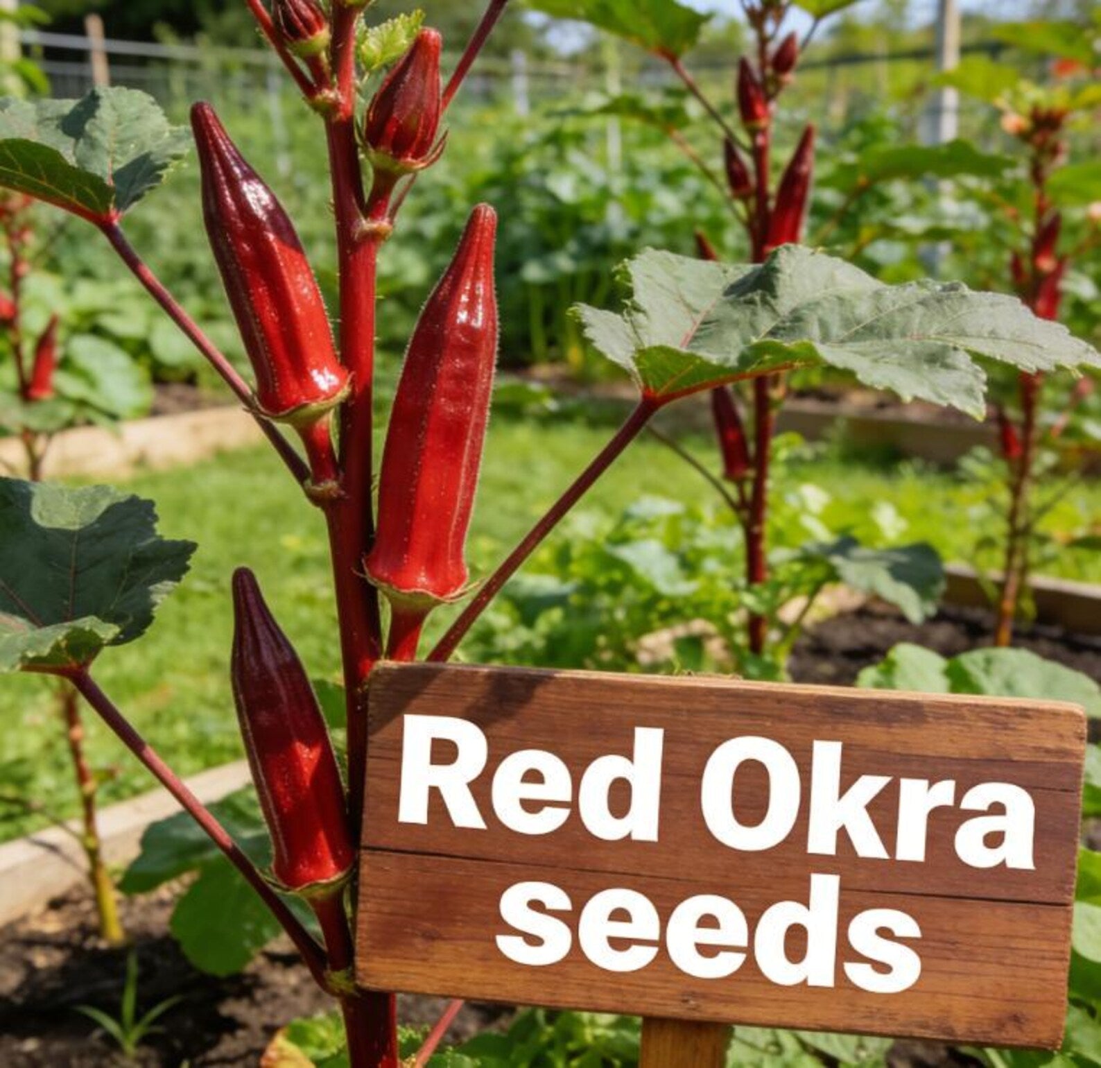 41PCS Red Okra Seeds Open Pollinated Non GMO Organic Heirloom Home Garden Vegetable Seeds Tall Plants for Outdoor Garden Planting Growing