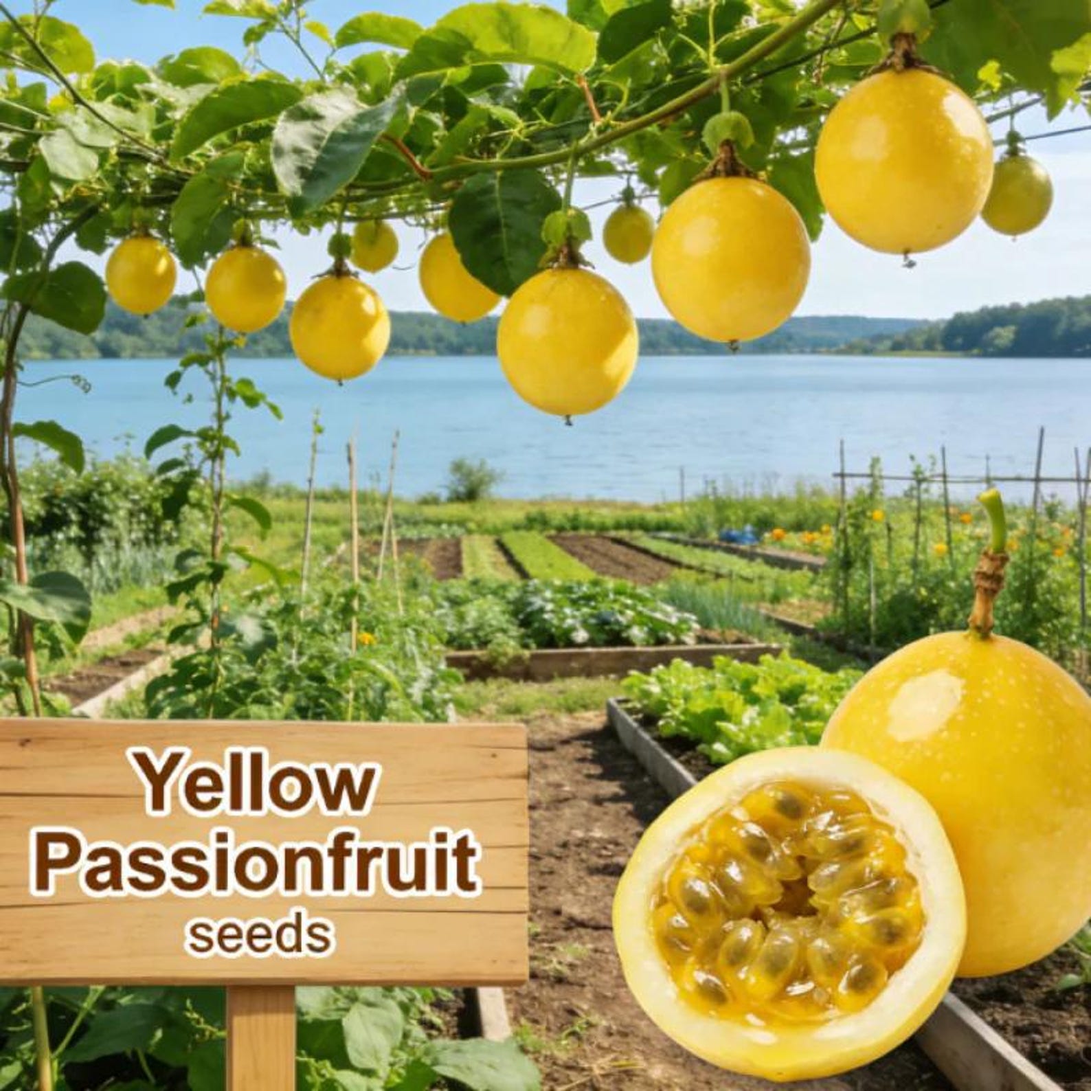 28 Pieces Organic Heirloom Non-GMO Yellow Passion Fruit Seeds Premium Non-GMO Fruit Seeds for Container Garden Trellis Home Planting Fresh Eating